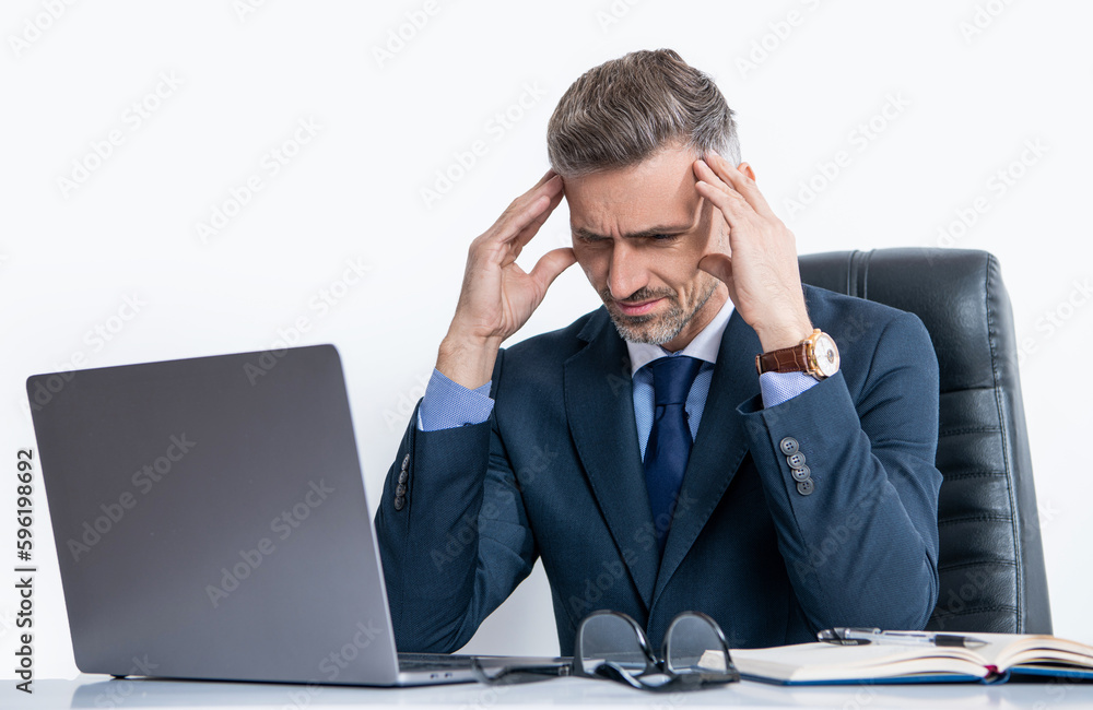 mature overworked freelancer sitting in business office mature overworked freelancer sitting in business office