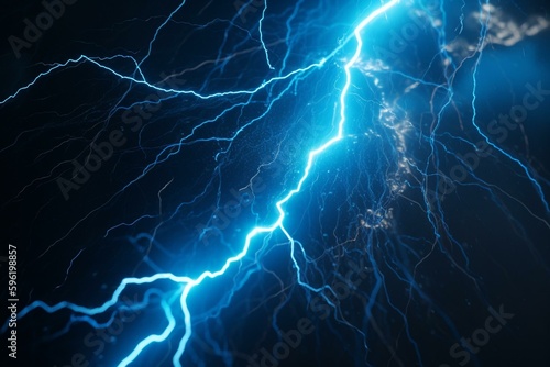 Background with electric blue lightning and plasma. Generative AI