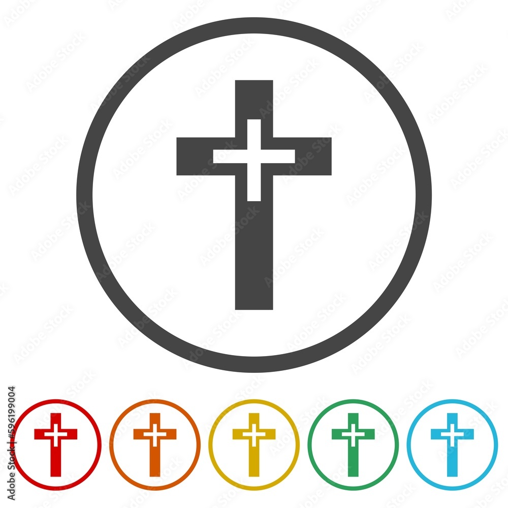 Christian cross logo. Set icons in color circle buttons Christian cross logo. Set icons in color circle buttons