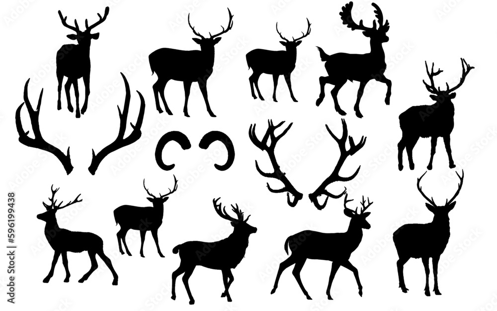 Naklejka premium vector set of animal silhouettes deers 