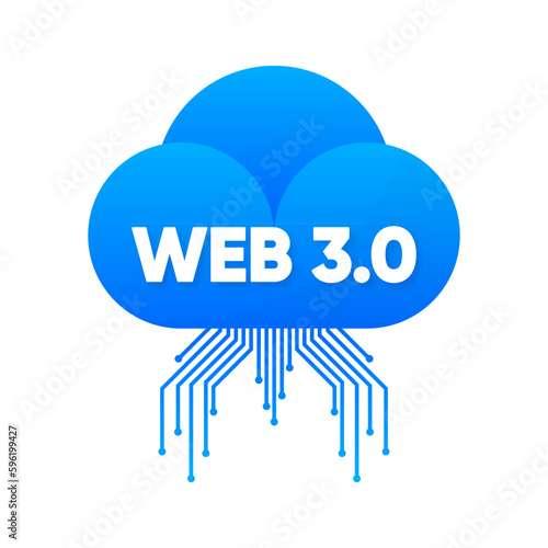 Web 3.0 new internet future distributed blockchain technology, cryptocurrency, and NFT. Metaverse, Decentralization, Digital Identities, Micropayments, AI and Big Data. Vector illustration. photo