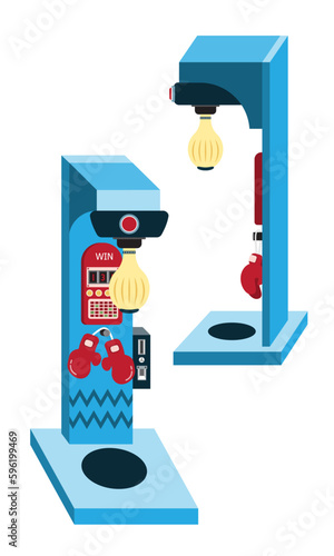 dragon fighting boxer. boxing punch game machine. flat design cartoon cute concept In the category of coin-operated toys or game cabinets. funny game. vector ,illustration