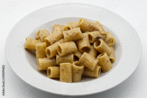 Italian Macaroni pasta with porcini mushroom sauce.