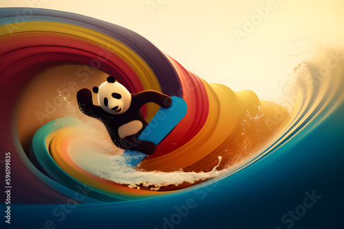 Abstract surfing panda