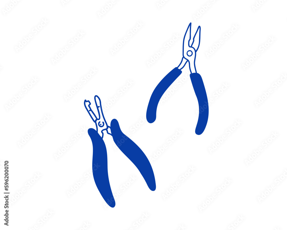 Forceps for creating and removing capsules of hair extensions. Hairdressing tools for the procedure. Doodle vector illustration Forceps for creating and removing capsules of hair extensions. Hairdressing tools for the procedure. Doodle vector illustration
