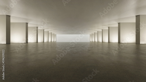 3d render of abstract concrete interior tunnel design with lighting.  © nuchao