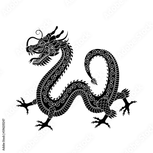 Traditional black white chinese dragon. 2024 Zodiac sign. Vector illustration. © Quarta
