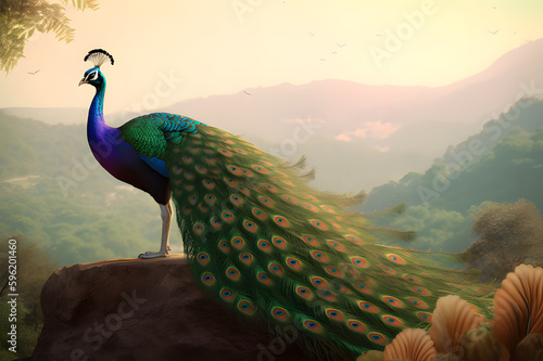 Peacock with Feathers