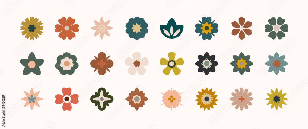Flat flower color icons set. Simple flower silhouette. Flat flower color icons set. Simple flower silhouette.