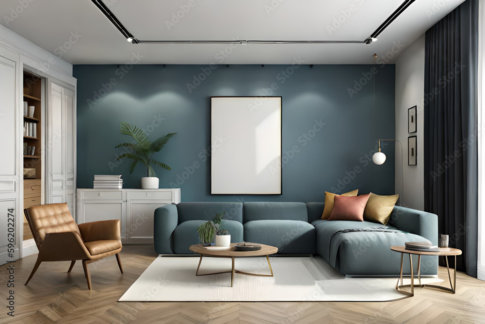 Fototapeta premium modern living room wall poster mockup 