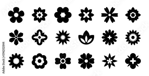 Fototapeta Naklejka Na Ścianę i Meble -  Flat black flower icons set. Simple flower silhouette.