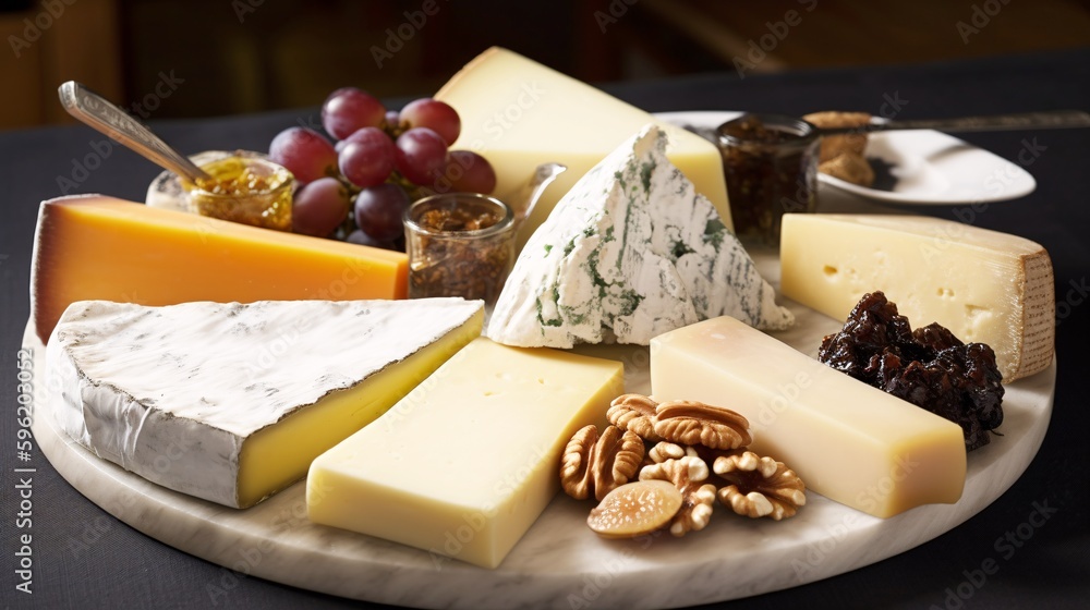 様々な種類のチーズの盛り合わせのイメージ　generative ai