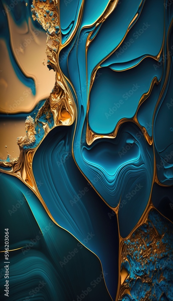 Abstract Golden Blue Jade. Generative Ai Abstract Golden Blue Jade. Generative Ai