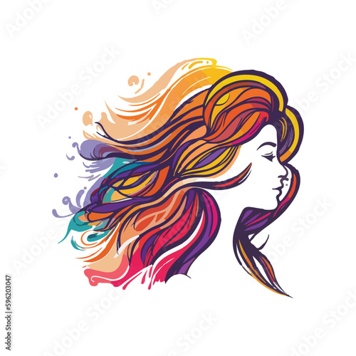 girl with long hair watercolor women logo woman t shirt design woman day ai