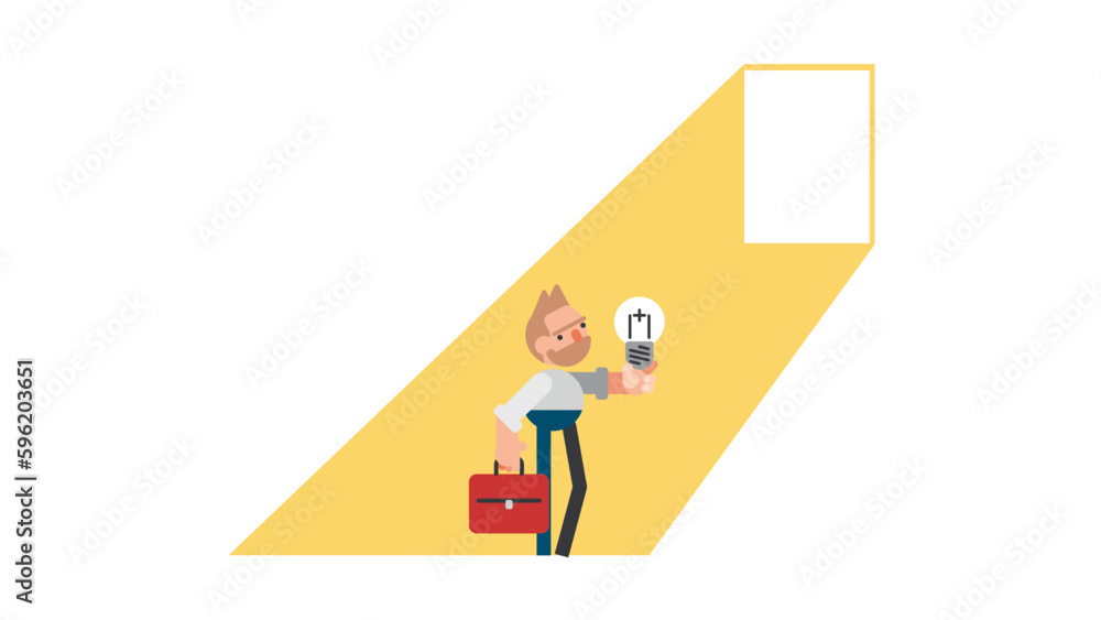 Business man holding creative light bulb. Business vector illustration