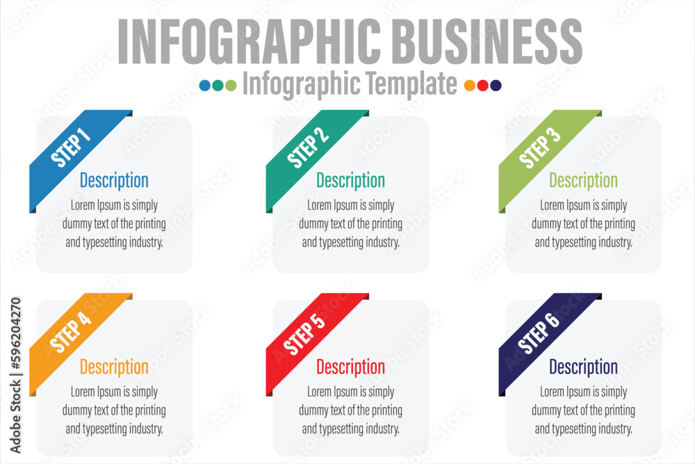 6 Steps, six 6 option Paper note shape elements with steps,road map,options,milestone,timeline,processes or workflow.Business data visualization.Creative step infographic template for presentation.