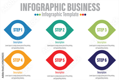 Infographic template for business. 6 Steps Modern diagram with circles and topic titles, presentation vector infographic.
