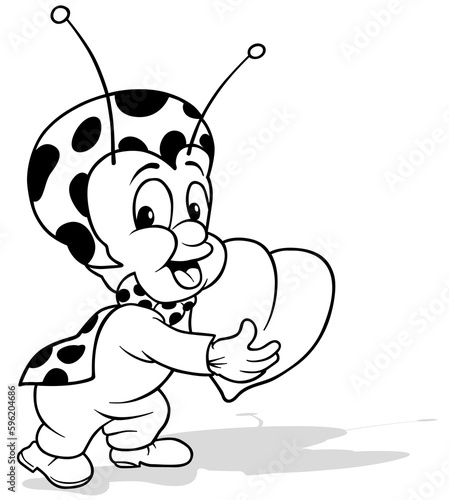 Drawing of a Cute Ladybug Carrying a Heart