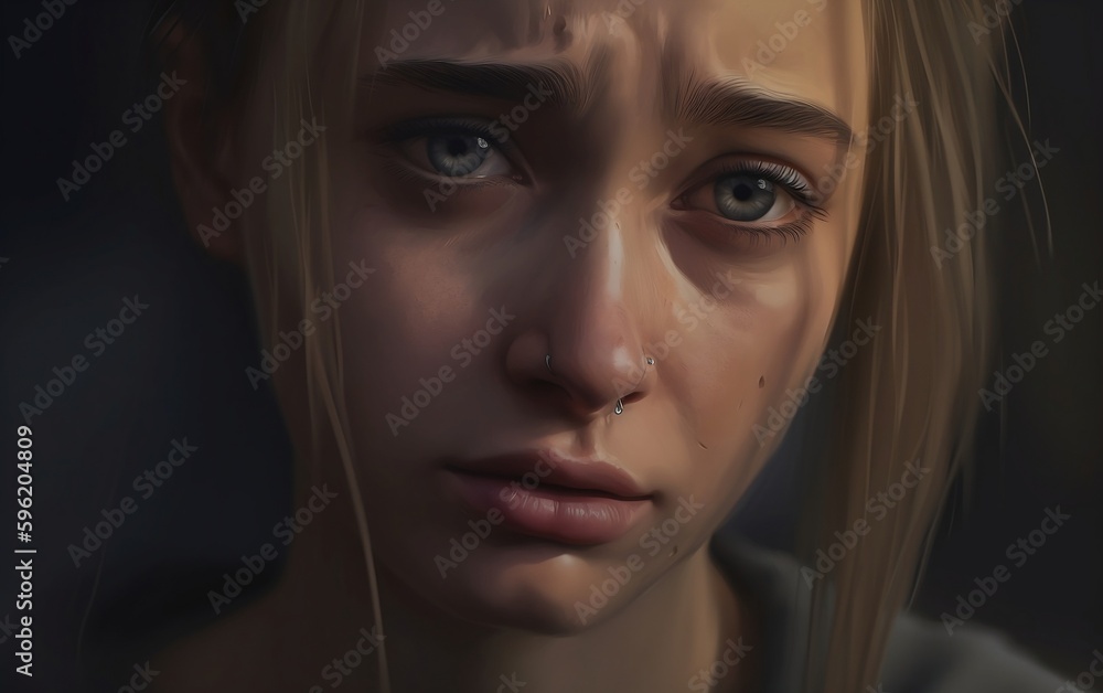 Portrait of a sad young woman. Generative AI technology. Portrait of a sad young woman. Generative AI technology.