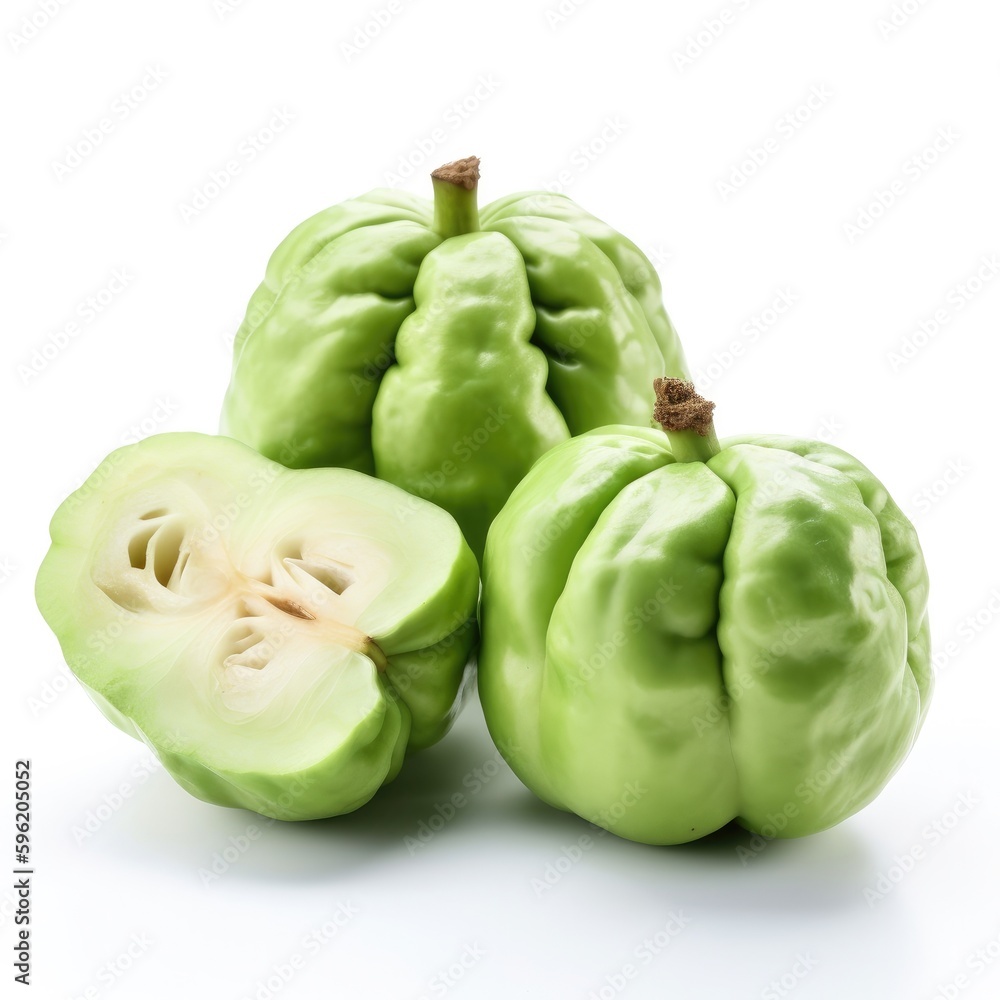 Chayote Isolated on White. Generative AI Chayote Isolated on White. Generative AI