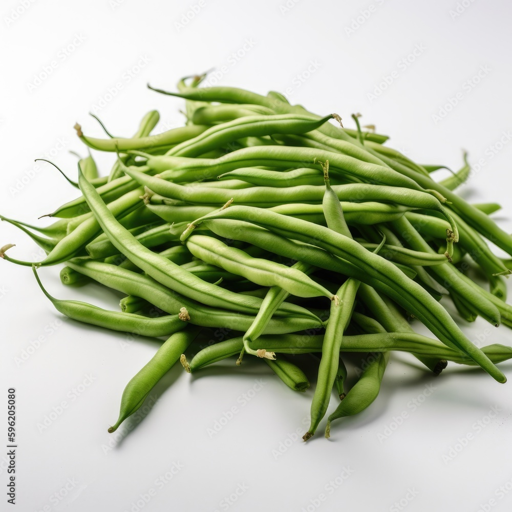 Green Bean Isolated on White. Generative AI Green Bean Isolated on White. Generative AI