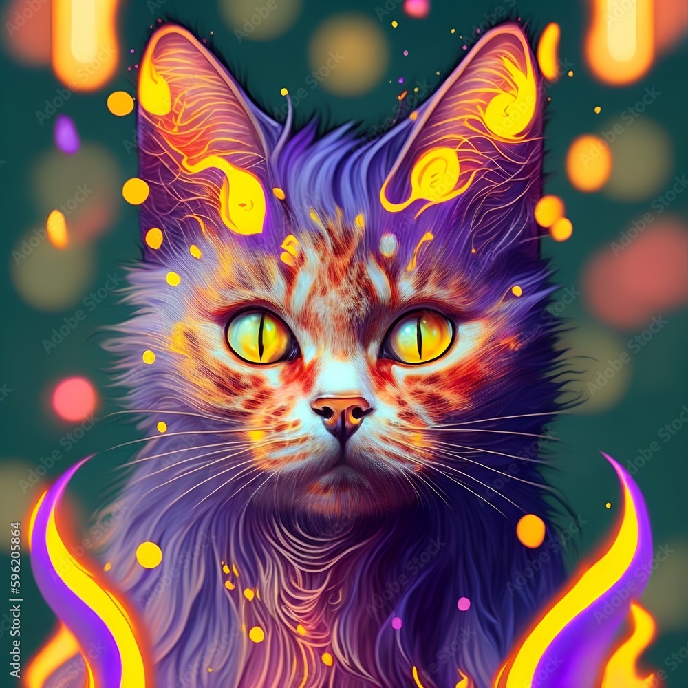 Cute staring cat with special effects created with Generative AI technology Cute staring cat with special effects created with Generative AI technology