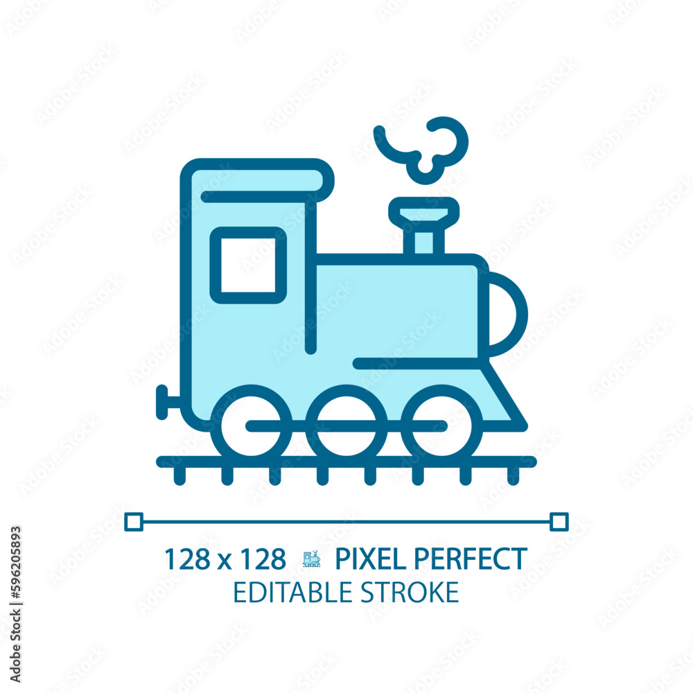 Steam pixel perfect blue RGB color icon. Rail vehicle. Retro