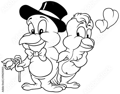 Drawing of a Amorous Bird Couple