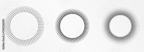 Halftone round frame. Halftone circle logo. Dots emblem.