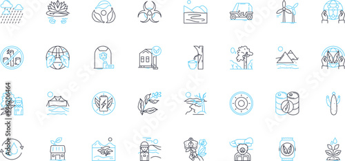 Natural linear icons set. Ecology, Organic, Wilderness, Pristine, Untouched, Raw, Undisturbed line vector and concept signs. Untamed,Green,Pure outline illustrations