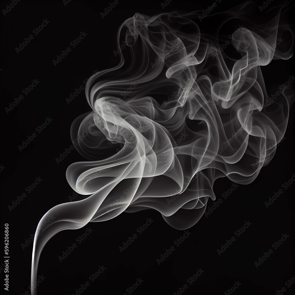 White smoke wave background or wallpaper on isolated black background. Generative AI. White smoke wave background or wallpaper on isolated black background. Generative AI.