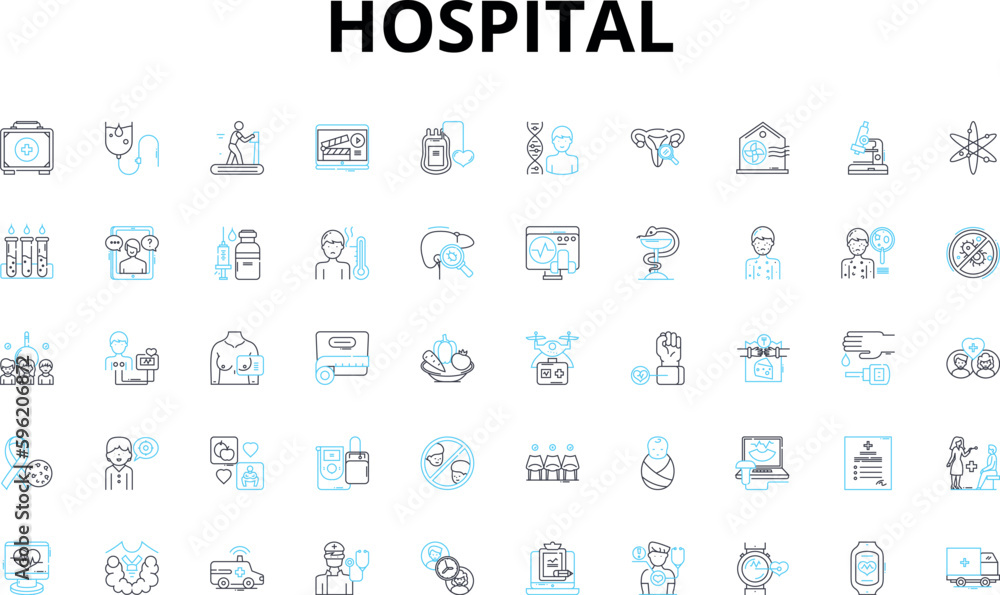 Hospital linear icons set. Medicine, Emergency, Staff, Patients, Surgery, Recovery, Admissions vector symbols and line concept signs. Units,Specialists,Health illustration Hospital linear icons set. Medicine, Emergency, Staff, Patients, Surgery, Recovery, Admissions vector symbols and line concept signs. Units,Specialists,Health illustration