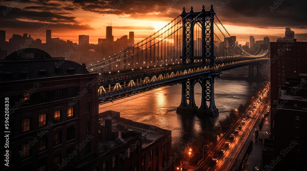 Obraz premium Manhattan Bridge. Breathtaking travel destination place. Generative AI