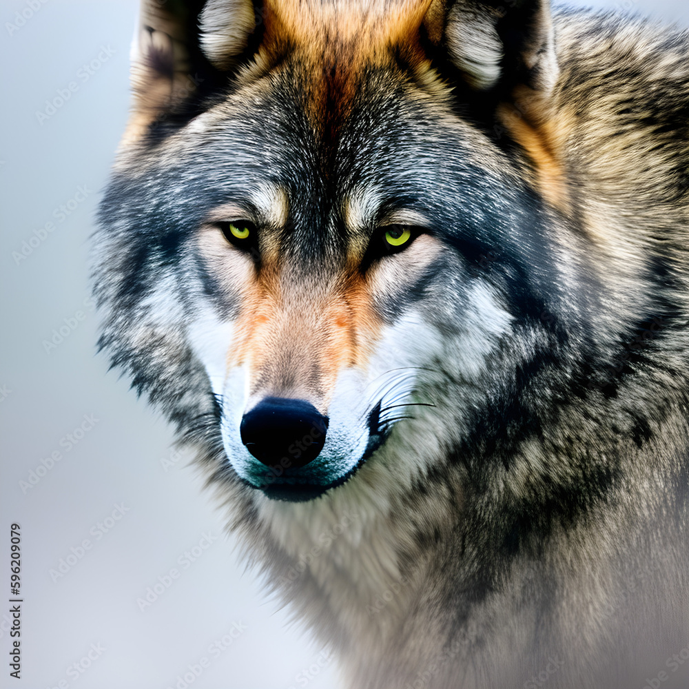 Fototapeta premium portrait of a leader wolf in the mist