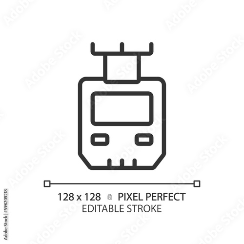 Suspended monorail pixel perfect linear icon. Suspension railway. Hanging train. Public transportation. Thin line illustration. Contour symbol. Vector outline drawing. Editable stroke