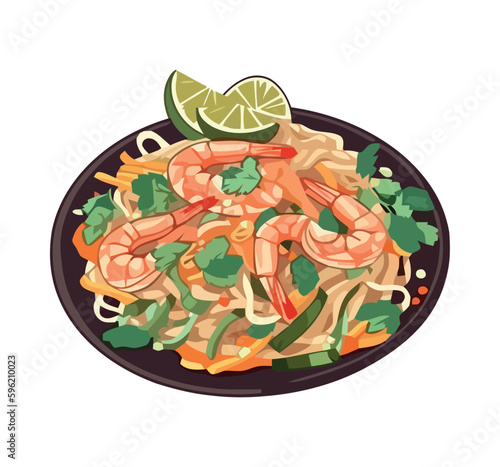 Fresh seafood meal with prawns and salad