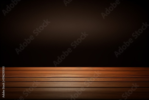 wooden table front on black backgound