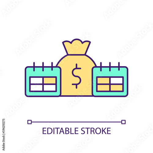 Regular payments RGB color icon. One-time and recurring payings. Money transfers. Company revenue management. Isolated vector illustration. Simple filled line drawing. Editable stroke
