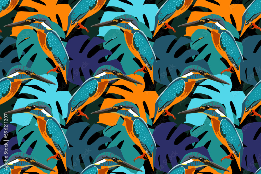 Exotic birds in the garden fashionable seamless pattern for design and decoration