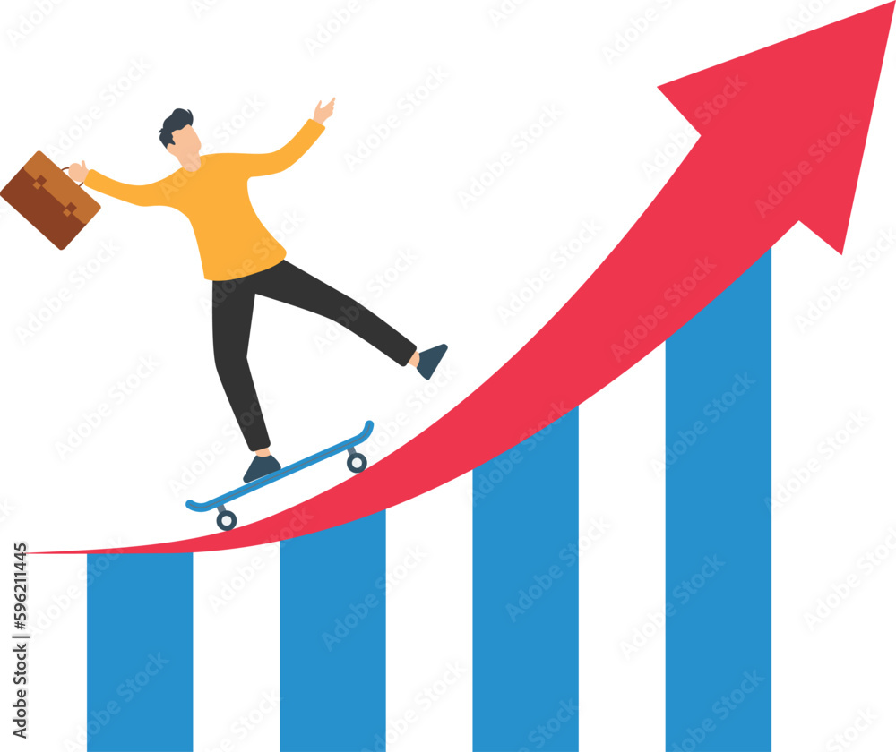Business Trend, Follow business trends or momentum, challenge to overcome difficulty, professional experience worker or career development concept, expert businessman surfing or riding wave to success Business Trend, Follow business trends or momentum, challenge to overcome difficulty, professional experience worker or career development concept, expert businessman surfing or riding wave to success