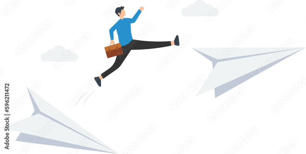 Escape from risk or danger, run away or flee from a failing or bankruptcy company, change job or move to new better workplace, man jump to escape from paper plane
Escape from risk or danger, run away or flee from a failing or bankruptcy company, change job or move to new better workplace, man jump to escape from paper plane