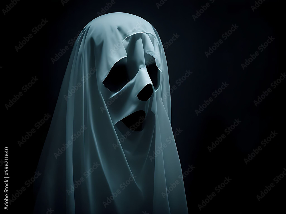 Scary ghost on dark background. Generative ai Scary ghost on dark background. Generative ai