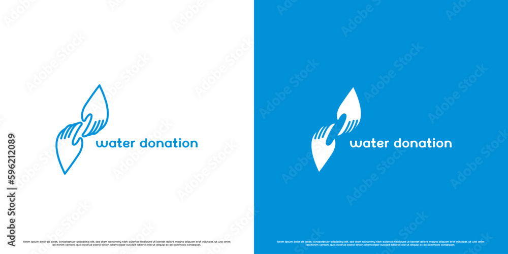 Modern water donation logo design illustration. Simple flat abstract silhouette of hand gesture giving donate water. care for the human environment clean water. Social issue environmental crisis icon. Modern water donation logo design illustration. Simple flat abstract silhouette of hand gesture giving donate water. care for the human environment clean water. Social issue environmental crisis icon.