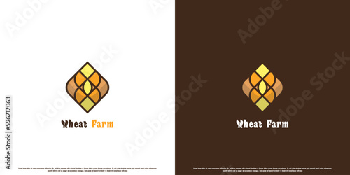 Wheat garden cartoon logo design illustration. Creative simple flat abstract illustration of wheat agriculture plantation nature countryside in square shape. Suitable for agriculture business icon.