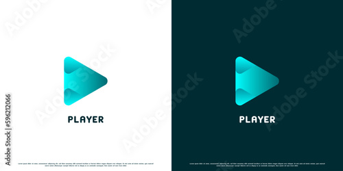 Play button modern logo design illustration. Abstract creative silhouette modern simple gradient triangle media play music game video picture. Suit for technology business company web app icon.