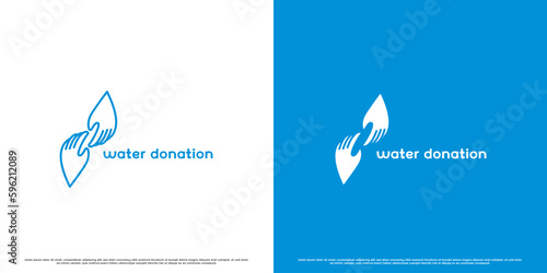 Modern water donation logo design illustration. Simple flat abstract silhouette of hand gesture giving donate water. care for the human environment clean water. Social issue environmental crisis icon.