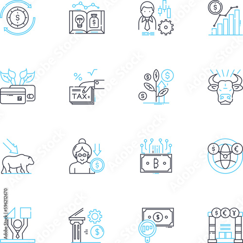 Company funding linear icons set. Venture, Investment, Seed, Angel, Funding, Capital, Equity line vector and concept signs. Angelic,Crowdfunding,IPO outline illustrations
