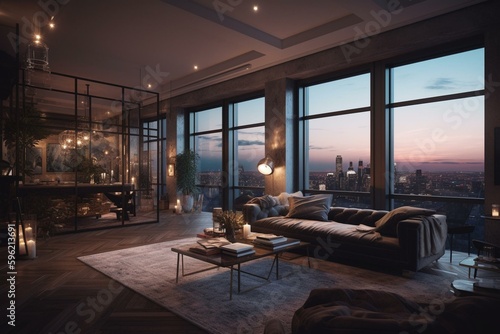 Illustration of NYC penthouse interior design. Generative AI
