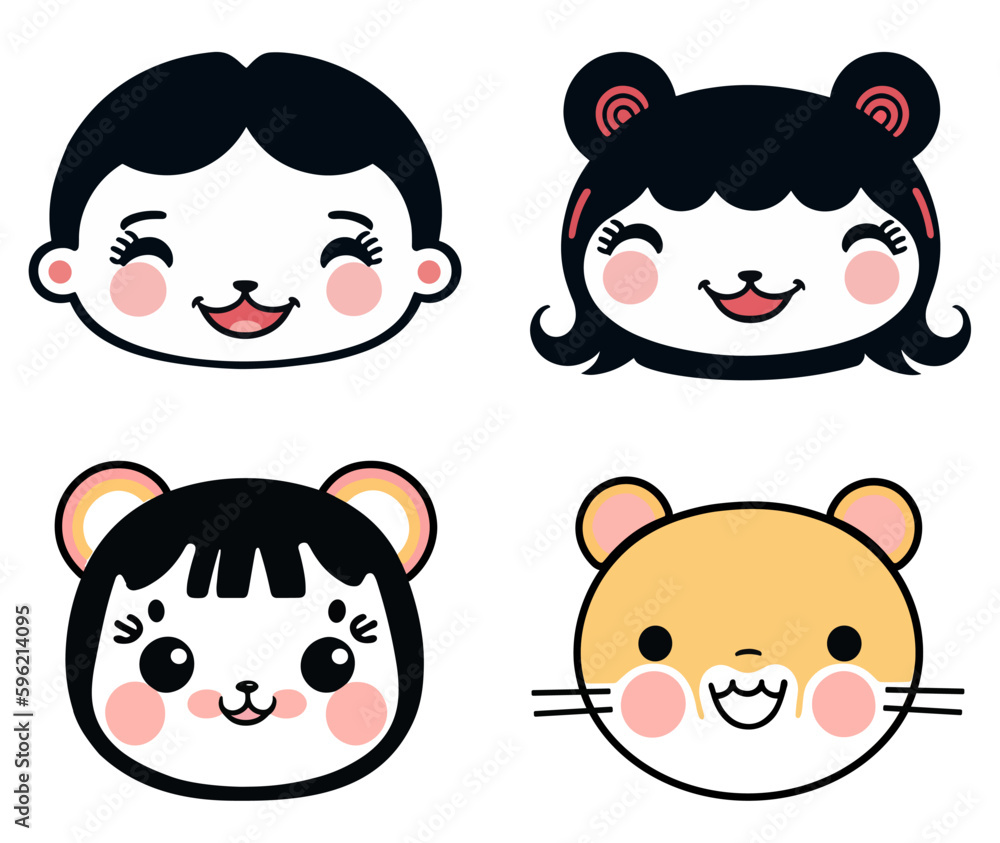 Photo & Art Print .Kawaii avatars collection, simple style kids head ...