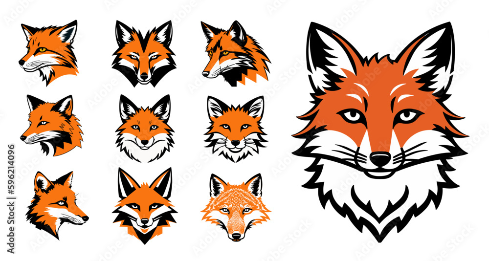 Fox head mascot collection, fox icon set. Vector illustration. Fox head mascot collection, fox icon set. Vector illustration.